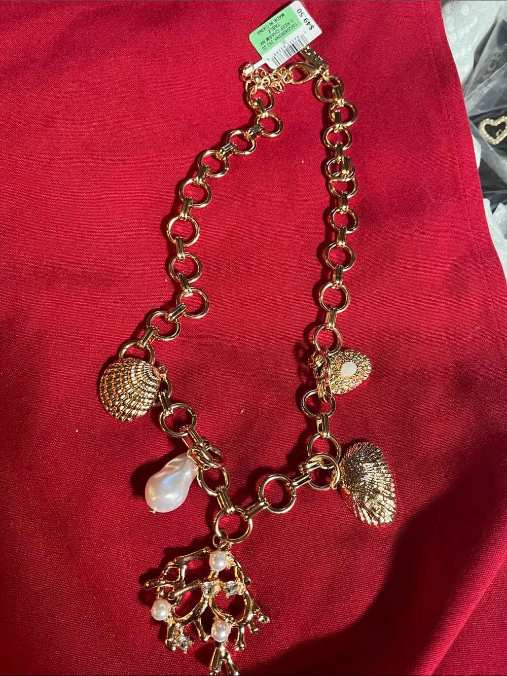 INC International Gold-Tone Reef Imitation Pearl Sea Life Charm Necklace NEW